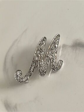 Vintage MONET Rhinestone Letter M Initial Brooch
